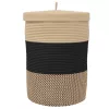  fekete-bézs pamut tárolókosár fedéllel Ø37 x 50 cm