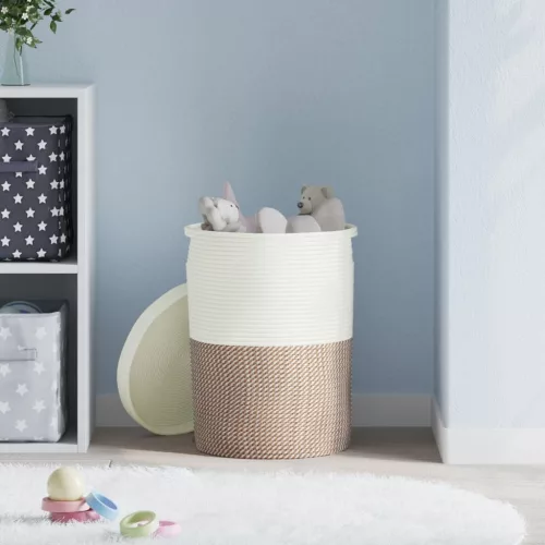 barna-fehér pamut tárolókosár fedéllel Ø37 x 50 cm