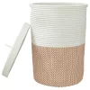  barna-fehér pamut tárolókosár fedéllel Ø37 x 50 cm