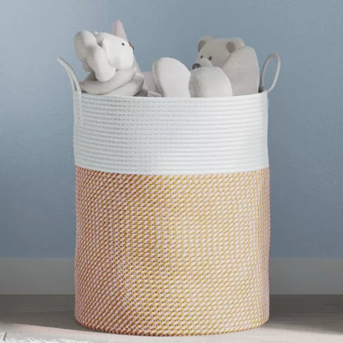  barna-fehér pamut tárolókosár Ø38 x 46 cm
