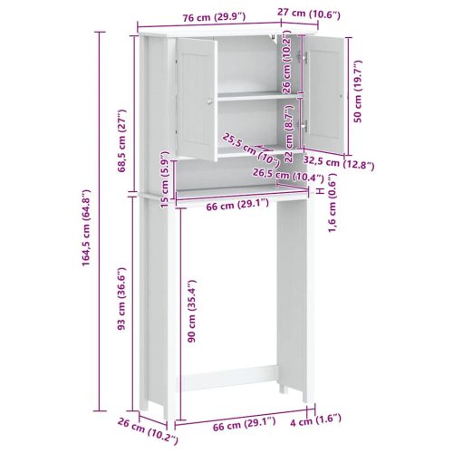  BERG fehér tömör fa mosógépszekrény 76 x 27 x 164,5 cm