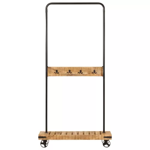  tömör mangófa és vas ruhaállvány kerekekkel 90 x 35 x 190 cm