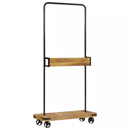  tömör mangófa és vas ruhaállvány kerekekkel 90 x 35 x 190 cm