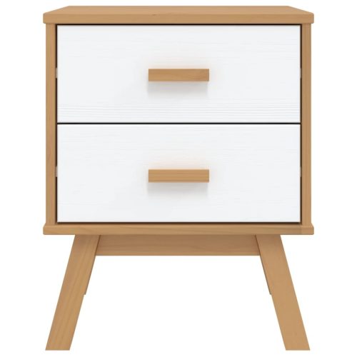  OLDEN fehér és barna tömör fenyőfa éjjeliszekrény