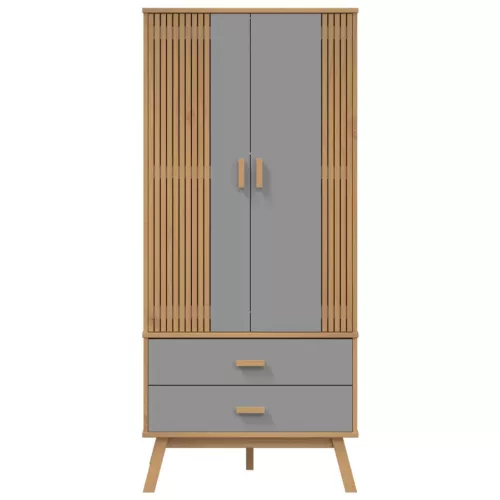  OLDEN szürke és barna tömör fenyőfa gardrób 76,5 x 53 x 172 cm