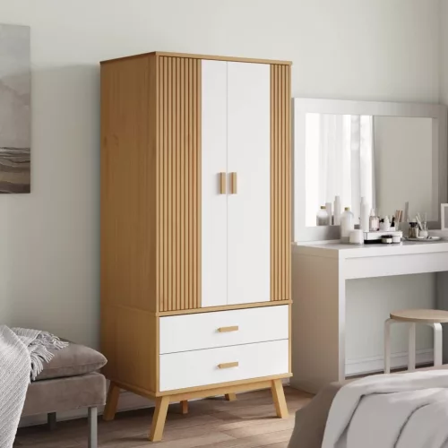  OLDEN fehér és barna tömör fenyőfa gardrób 76,5 x 53 x 172 cm