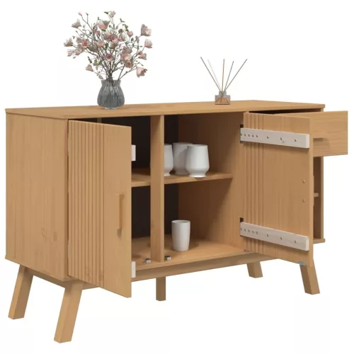  OLDEN barna tömör fenyőfa tálalószekrény 114 x 43 x 73,5 cm