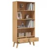  OLDEN 4 szintes barna tömör fenyőfa könyvszekrény