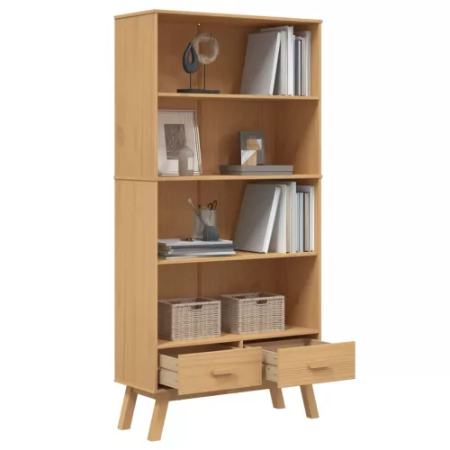 OLDEN 4 szintes barna tömör fenyőfa könyvszekrény