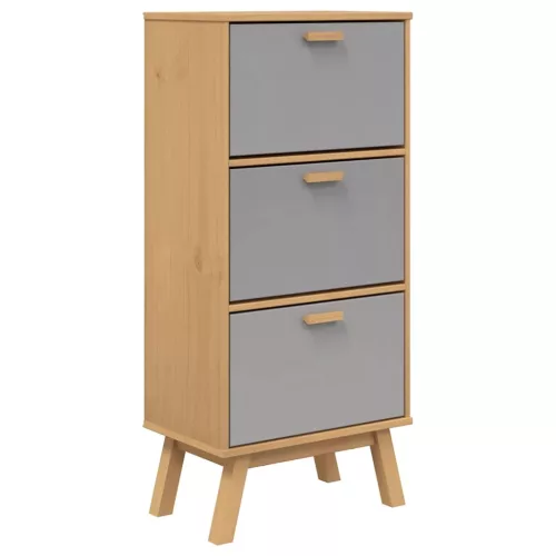  OLDEN szürke és barna tömör fenyőfa cipőszekrény 55x35x120 cm