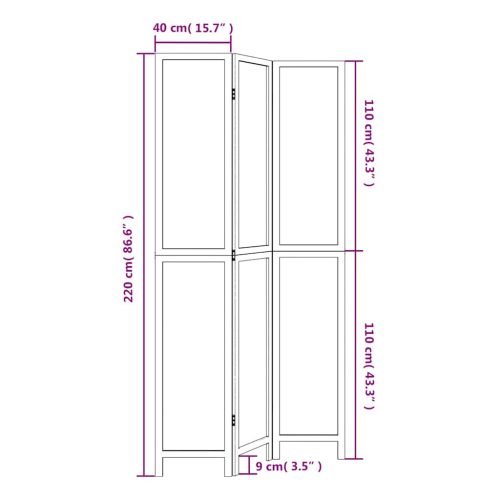  3 paneles fehér tömör császárfa térelválasztó