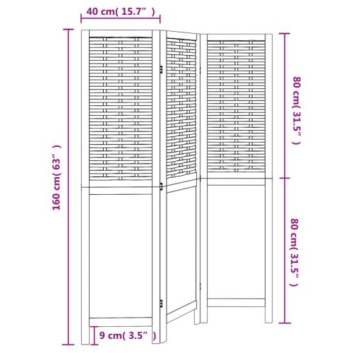  3 paneles sötétbarna tömör császárfa térelválasztó