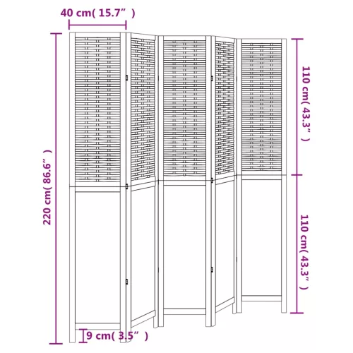  5 paneles fehér tömör császárfa térelválasztó