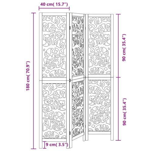  3 paneles fekete tömör császárfa térelválasztó