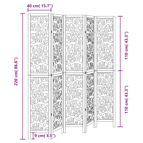  5 paneles fekete tömör császárfa térelválasztó