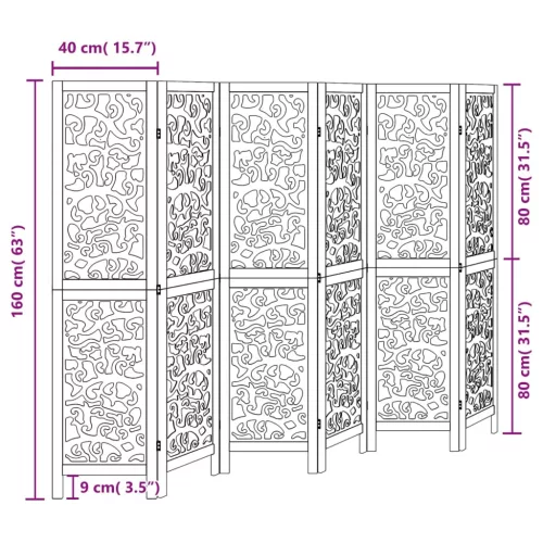  6 paneles fekete tömör császárfa térelválasztó