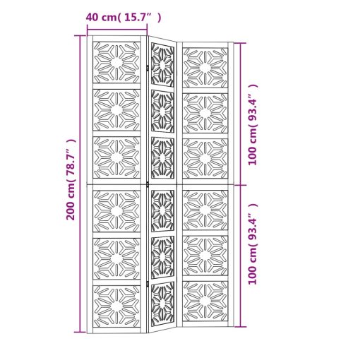  3 paneles barna és fekete tömör császárfa térelválasztó