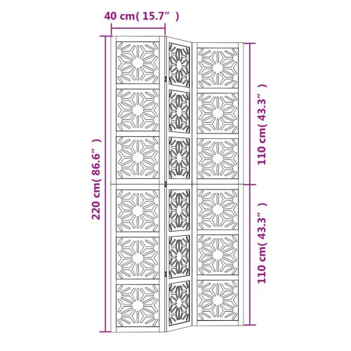  3 paneles barna és fekete tömör császárfa térelválasztó