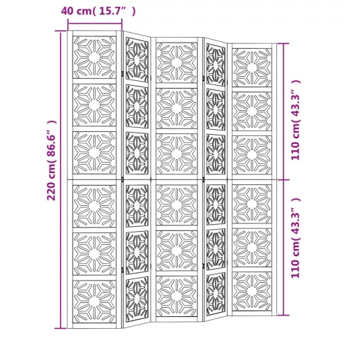  5 paneles barna és fekete tömör császárfa térelválasztó
