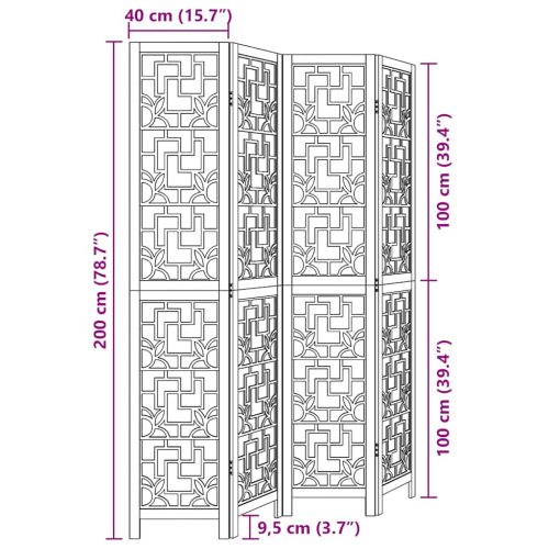 4 paneles barna tömör császárfa térelválasztó