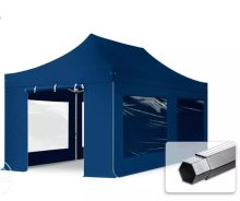   Professional összecsukható sátrak PROFESSIONAL 400g/m2 ponyvával, alumínium szerkezettel, 4 oldalfallal, panoráma ablakkal - 3x6m kék