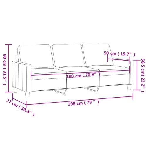  3 személyes világosszürke bársony kanapé 180 cm