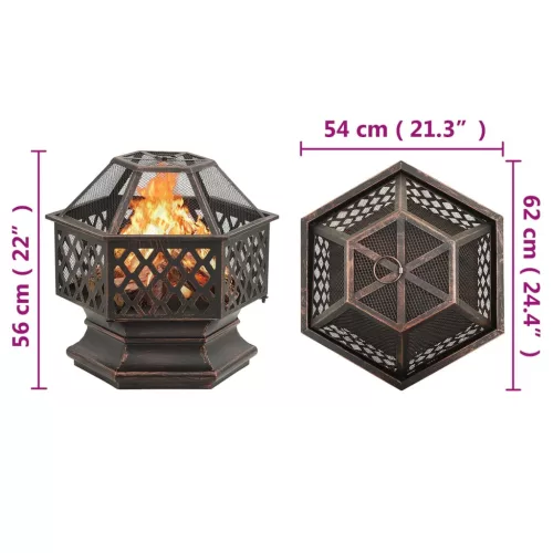  rusztikus acél XXL méretű tűztál piszkavassal 62 x 54 x 56 cm