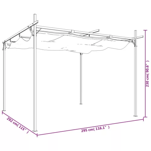  tópszínű pergola behúzható tetővel 295 x 292 x 230 cm