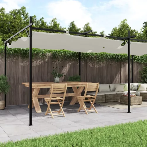  krémszínű pergola behúzható tetővel 589 x 292 x 230 cm