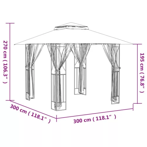  antracit acél pavilon oldalfalakkal 300 x 300 x 270 cm