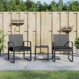    3 részes sötétszürke polyrattan kerti étkezőgarnitúra párnákkal