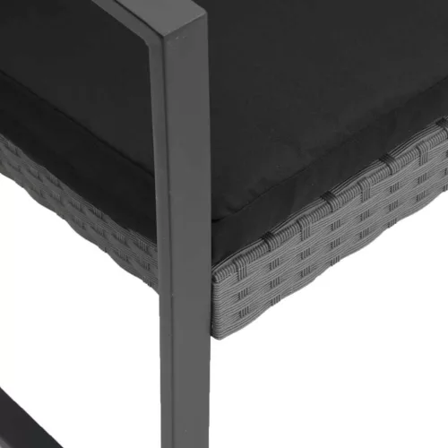  3 részes sötétszürke polyrattan kerti étkezőgarnitúra párnákkal