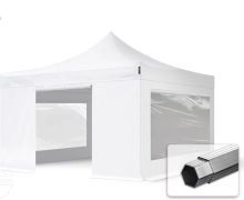   Professional összecsukható sátrak PROFESSIONAL 400g/m2 ponyvával, alumínium szerkezettel, 4 oldalfallal, panoráma ablakkal - 4x4m fehér