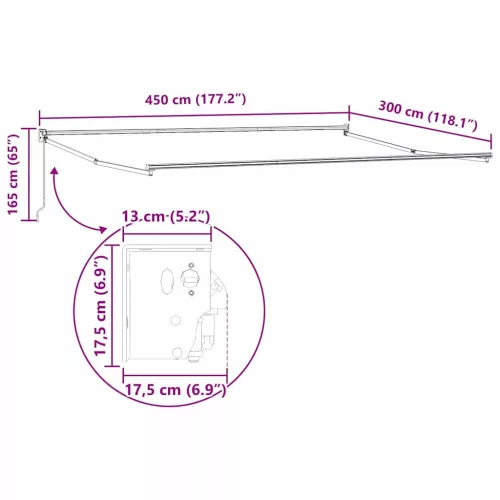  Behúzható napellenző Fehér 450 × 300 cm Alumínium