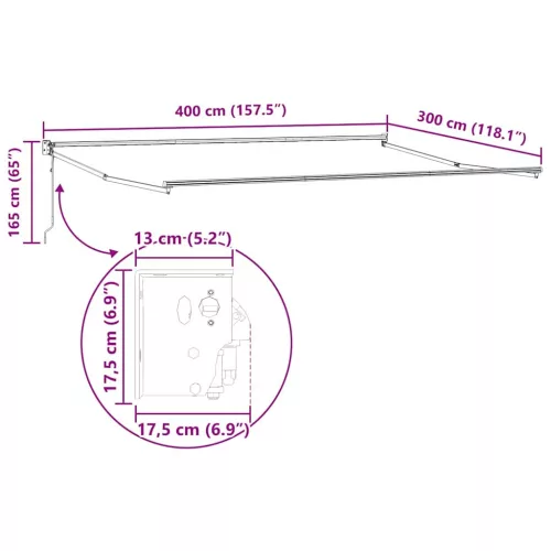  Behúzható napellenző Fehér 400 × 300 cm Alumínium