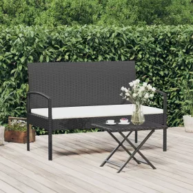  fekete polyrattan kerti pad párnával 105 cm