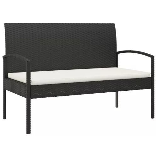  fekete polyrattan kerti pad párnával 105 cm