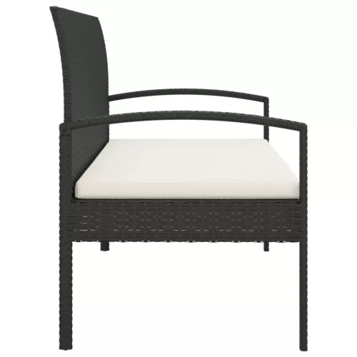  fekete polyrattan kerti pad párnával 105 cm