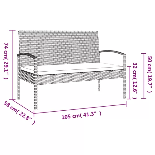  szürke polyrattan kerti pad párnával 105 cm