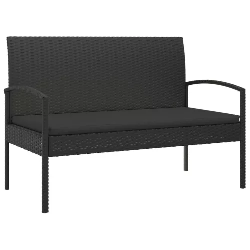  fekete polyrattan kerti pad párnával 105 cm