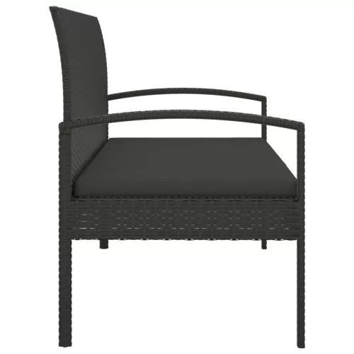  fekete polyrattan kerti pad párnával 105 cm