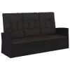  fekete polyrattan dönthető kerti pad párnával 173 cm
