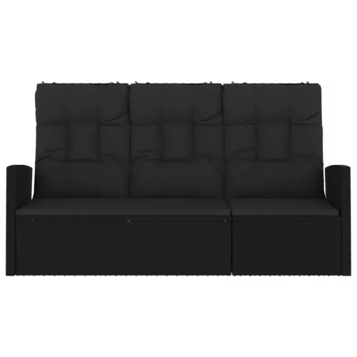  fekete polyrattan dönthető kerti pad párnával 173 cm