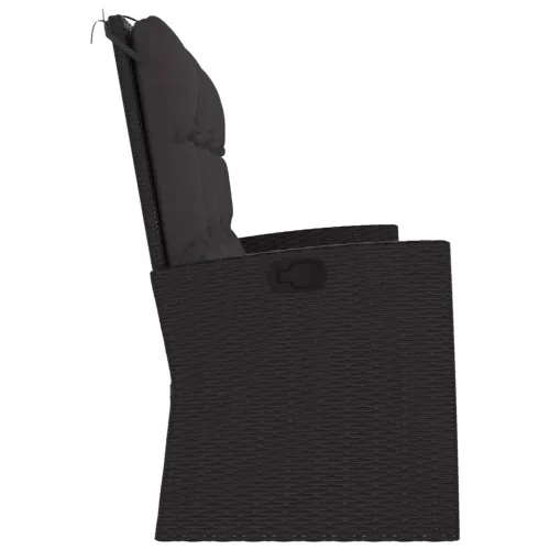  fekete polyrattan dönthető kerti pad párnával 173 cm