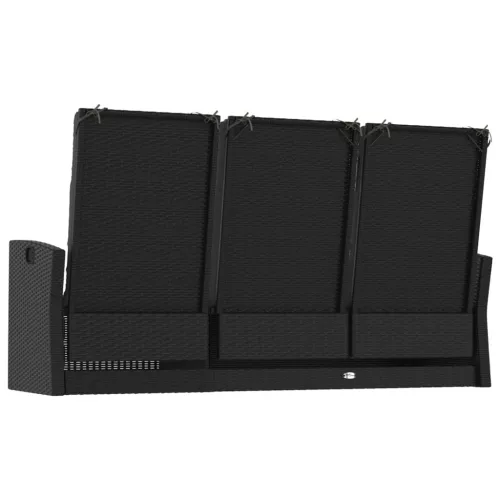  fekete polyrattan dönthető kerti pad párnával 173 cm