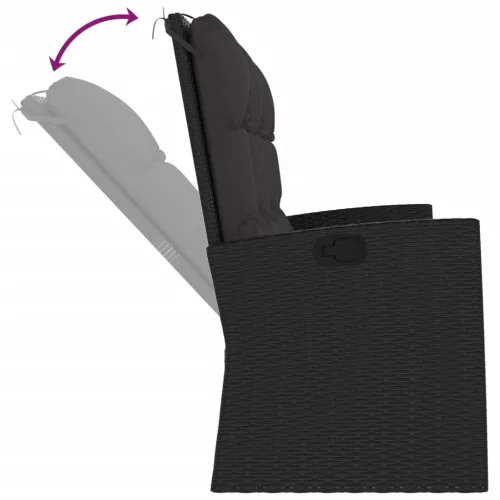  fekete polyrattan dönthető kerti pad párnával 173 cm