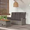  szürke polyrattan dönthető kerti pad párnával 173 cm