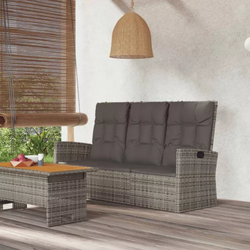  szürke polyrattan dönthető kerti pad párnával 173 cm