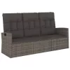  szürke polyrattan dönthető kerti pad párnával 173 cm
