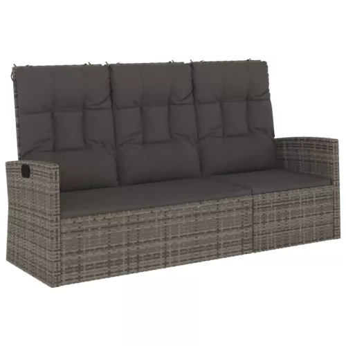 szürke polyrattan dönthető kerti pad párnával 173 cm
